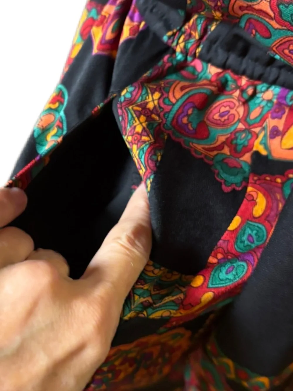 Phoebe Couture Black Long Sleeve Paisley Medallion Dress with Multicolor Accents - Picture 10 of 13